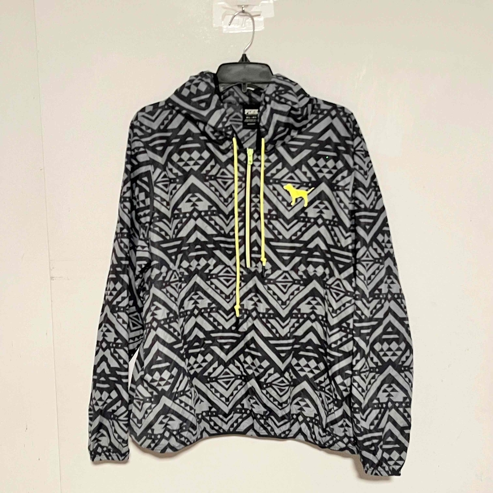 Victorias Secret PINK Anorak Jacket M/L Aztec Hoodie Drawstring Dog Half Zip